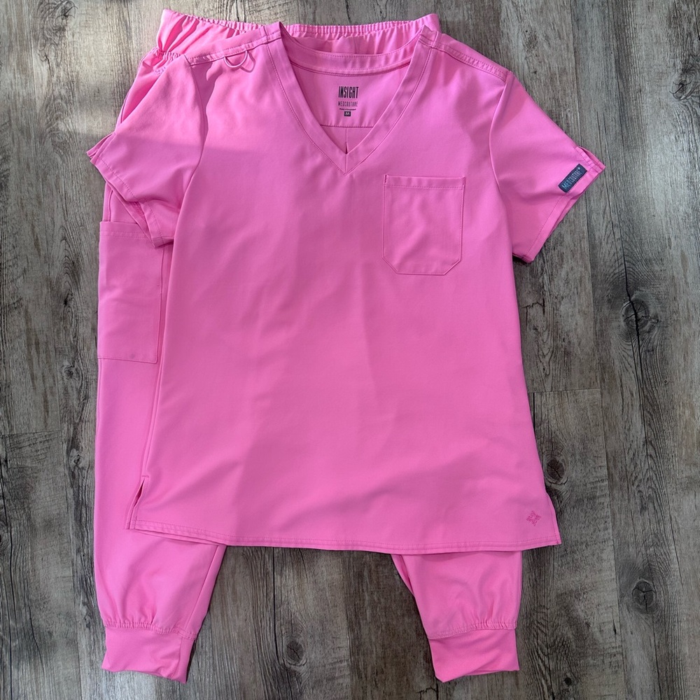 Med Couture Women's Scrub Top and Jogger Set in Bright Pink